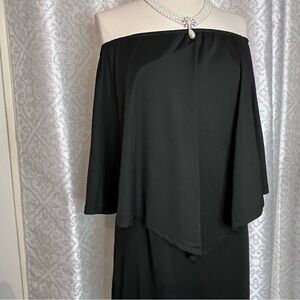 Off the shoulder, sleeveless mini black dress